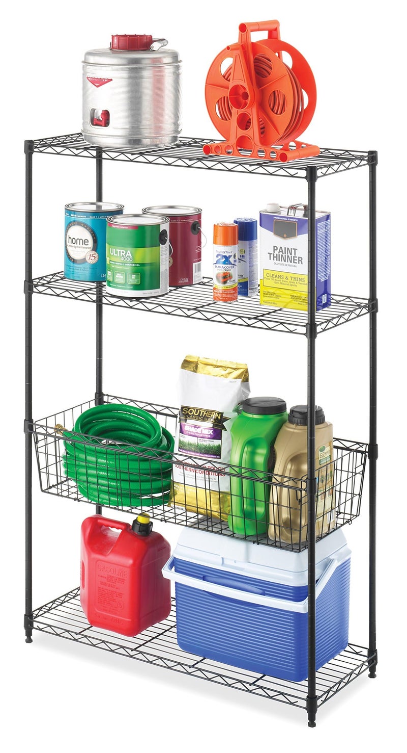 Whitmor 4 Tier Shelving Unit, Metal Storage Shelves with Basket, Adjustable Heavy Duty Shelf, 400 lbs Capacity per Shelf, 1600 lbs Total for Pantry, Garage, Workshop, 36" L x 14" W x 54" H, Black - Image 3