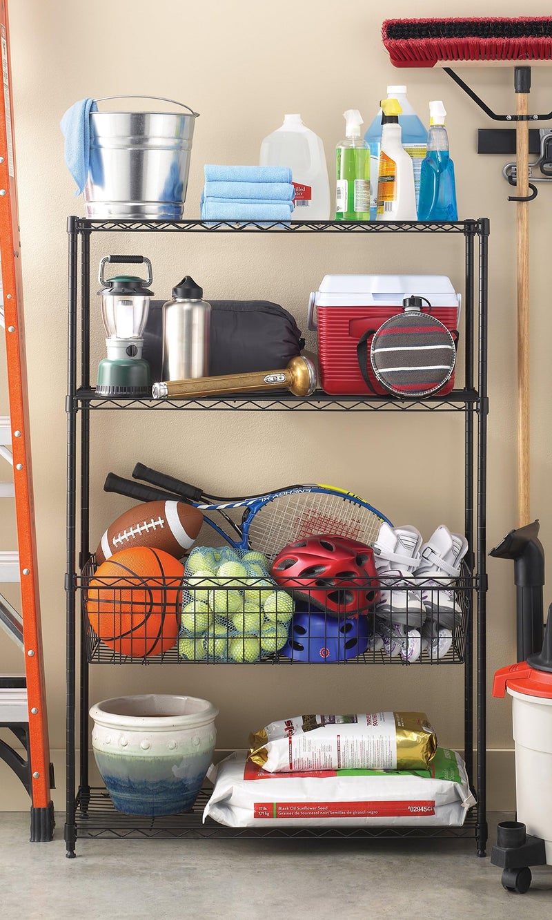 Whitmor 4 Tier Shelving Unit, Metal Storage Shelves with Basket, Adjustable Heavy Duty Shelf, 400 lbs Capacity per Shelf, 1600 lbs Total for Pantry, Garage, Workshop, 36" L x 14" W x 54" H, Black - Image 2