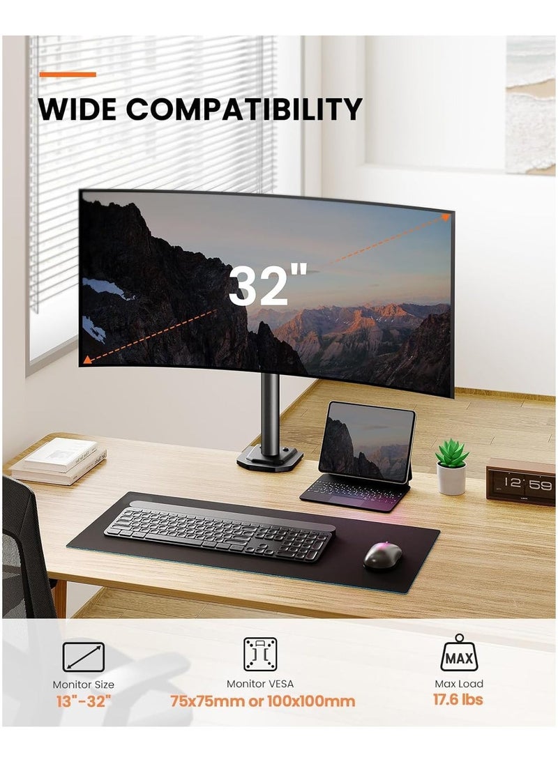 JAJEEK Monitor Mount for 13-32" Screens, Adjustable Height & Angle, Supports Up to 17.6lbs, Improved LCD/LED Monitor Riser, Single Desk Mount Stand, Black – Ergonomic Desk Mount for Home & Office – Model EGCM12  - Image 2