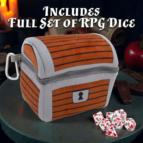 CASEMATIX Mimic Dice Chest and DND Dice Case with 7 Included RPG Dice 65 Mimic Chest Dice Bag with Zipper Closure and Carabiner for 150 Dice Protective Novelty Dice Holder for Tabletop Dice - Image 5