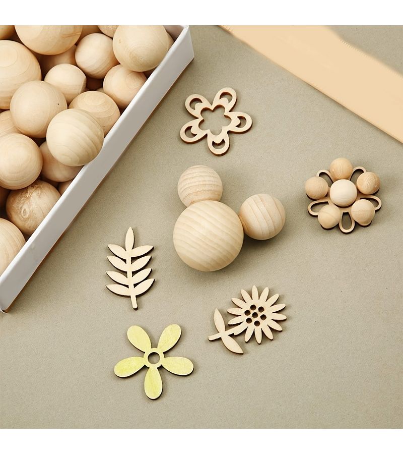 15 قطعة كرات خشبية طبيعية غير معالجة مقاس 35 مم لصنع المجوهرات DIY - Image 5