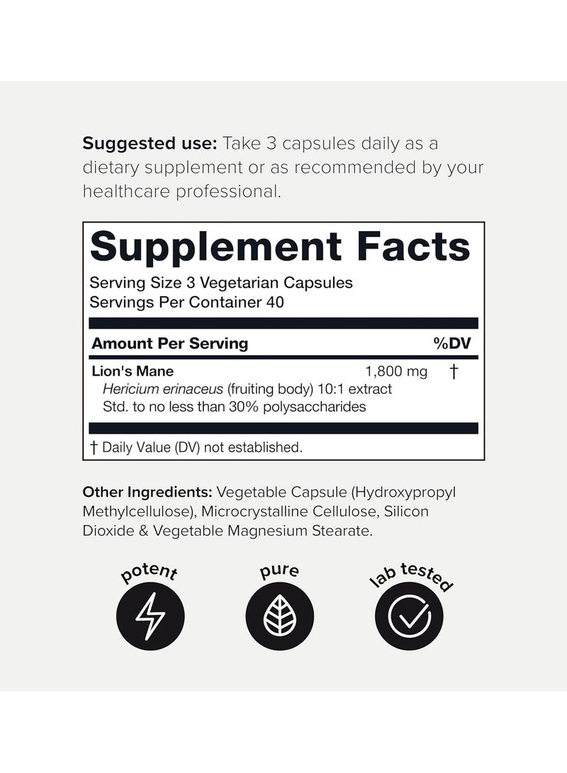 Toniiq Lion's Mane - Ultra High Potency 10:1 Extract with 30% Polysaccharides 120 Capsules - Image 2