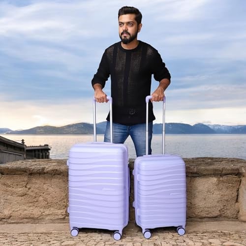 3G Vacanza Series 2 Polypropylene Unbreakable Hard-Sided Cabin & Check-in Size Luggage Trolley Bag Set of 2 | Purple (55 & 65 cm) - Image 2