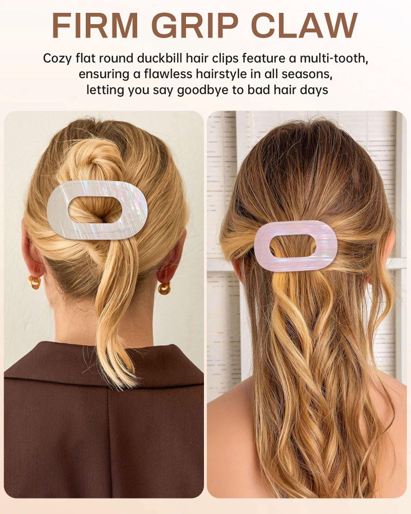 Mesovor 4 Pack French Flat Hair Clips for Women, 3.74" Nonslip Stylish Round Duckbill Lay Flat Hair Claw | Side Slide Volume Flat Hairclips for Lying Down, Yoga, Driving (Mermaid Stripes) - Image 5