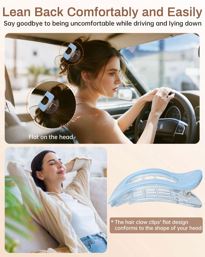 Mesovor 4 Pack French Flat Hair Clips for Women, 3.74" Nonslip Stylish Round Duckbill Lay Flat Hair Claw | Side Slide Volume Flat Hairclips for Lying Down, Yoga, Driving (Mermaid Stripes) - Image 3