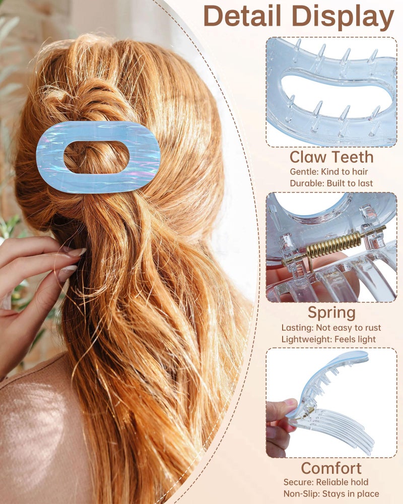 Mesovor 4 Pack French Flat Hair Clips for Women, 3.74" Nonslip Stylish Round Duckbill Lay Flat Hair Claw | Side Slide Volume Flat Hairclips for Lying Down, Yoga, Driving (Mermaid Stripes) - Image 4