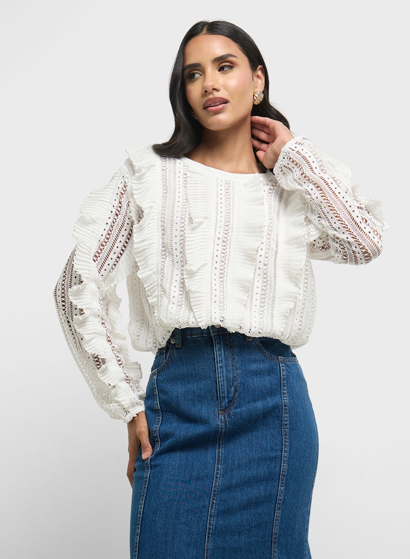 French Connection Annika Lace Frill Top - Image 1