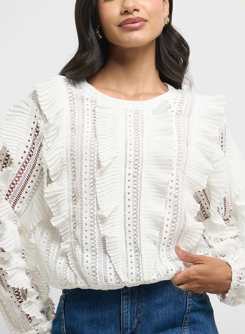 French Connection Annika Lace Frill Top - Image 3