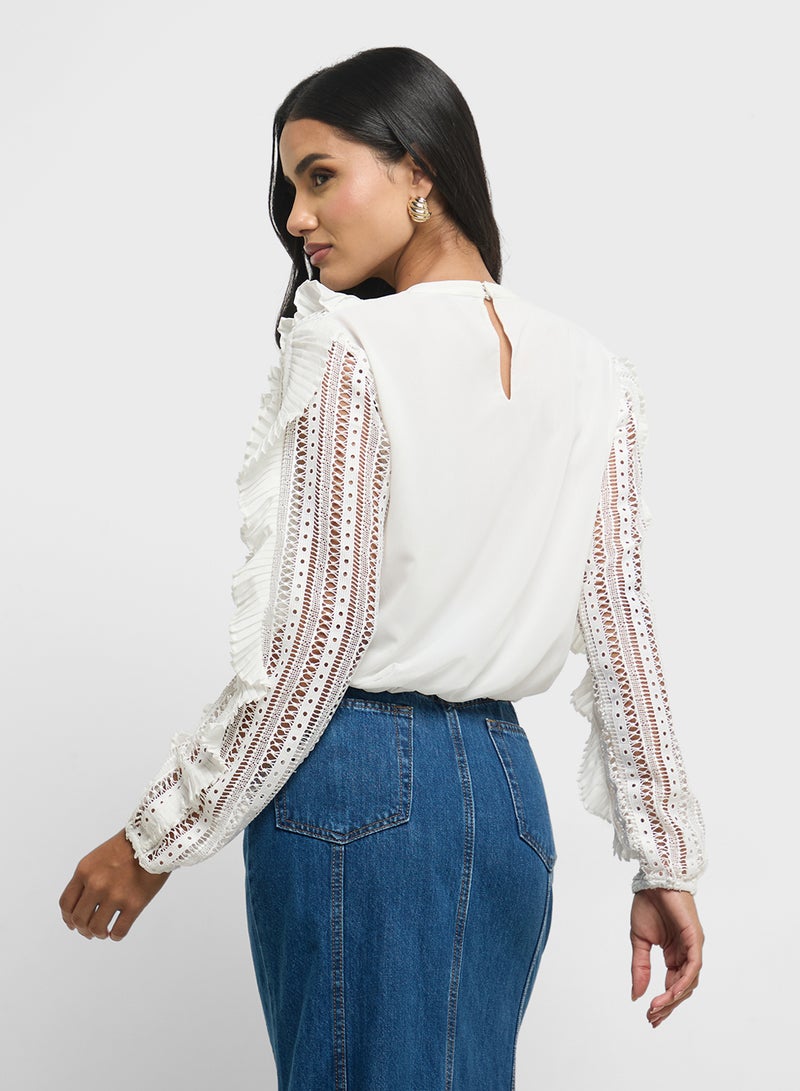 French Connection Annika Lace Frill Top - Image 2