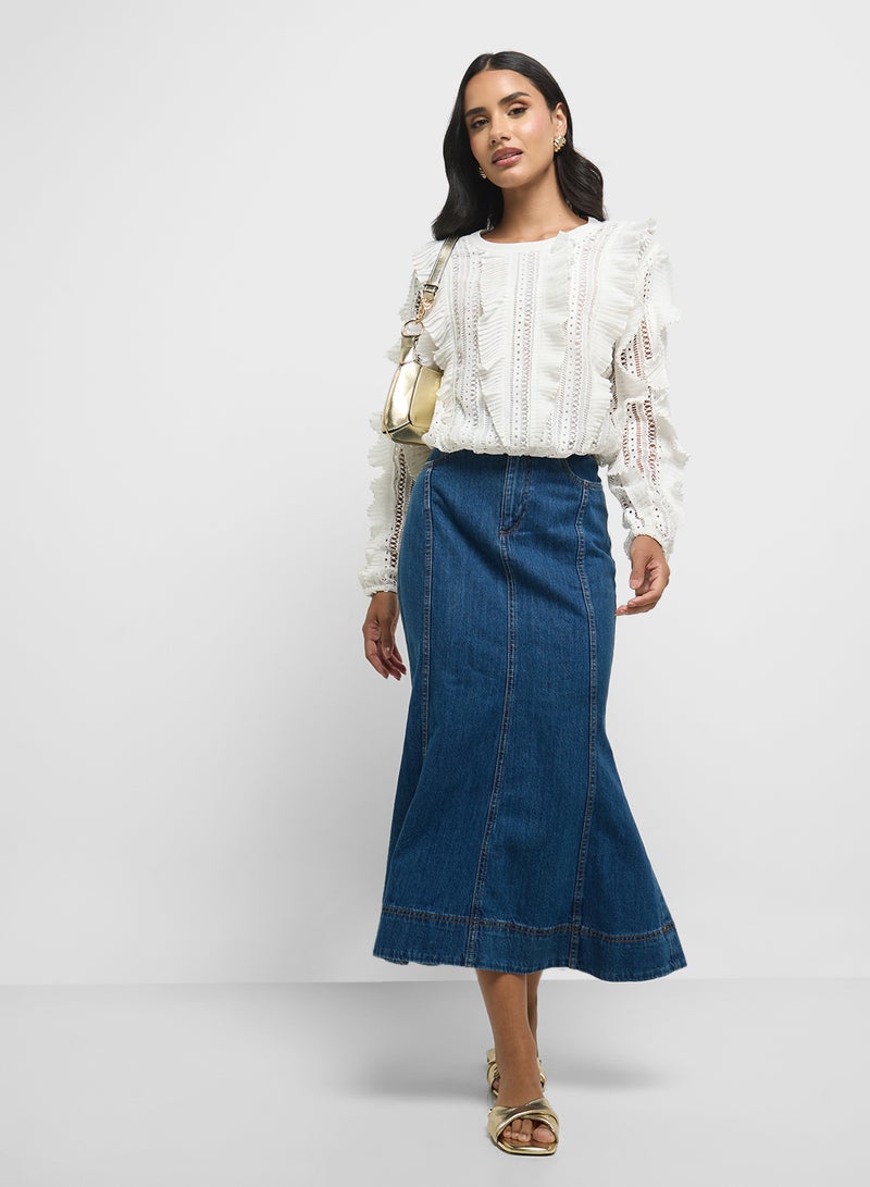 French Connection Annika Lace Frill Top - Image 4