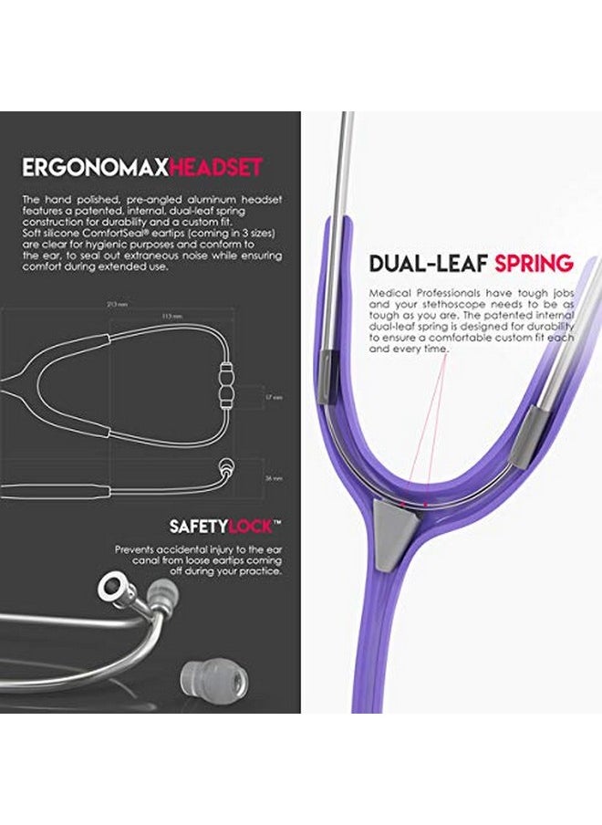 MDF Instruments MDF Instruments, Acoustica Lightweight Stethoscope for Doctors, Nurses, Students, Home Health Use, Adult, Dual Head, Pastel Purple Tube, Silver Chestpiece-Headset, MDF747XP07  - Image 4