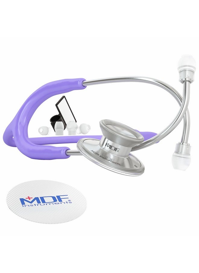 MDF Instruments MDF Instruments, Acoustica Lightweight Stethoscope for Doctors, Nurses, Students, Home Health Use, Adult, Dual Head, Pastel Purple Tube, Silver Chestpiece-Headset, MDF747XP07  - Image 1