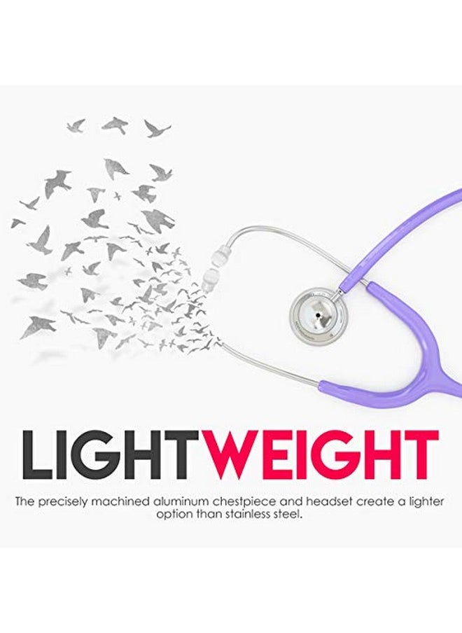 MDF Instruments MDF Instruments, Acoustica Lightweight Stethoscope for Doctors, Nurses, Students, Home Health Use, Adult, Dual Head, Pastel Purple Tube, Silver Chestpiece-Headset, MDF747XP07  - Image 3