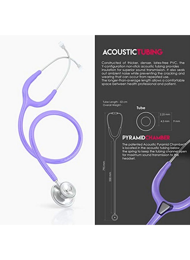 MDF Instruments MDF Instruments, Acoustica Lightweight Stethoscope for Doctors, Nurses, Students, Home Health Use, Adult, Dual Head, Pastel Purple Tube, Silver Chestpiece-Headset, MDF747XP07  - Image 5