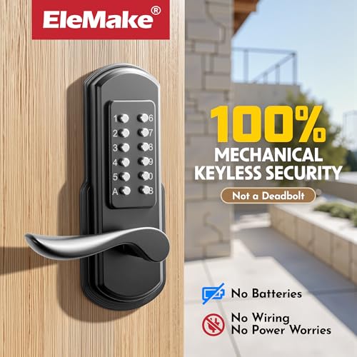 Elemake Mechanical Door Lock with Handle, Left Handed Keyless Entry Door Lock with Keypad, Combination Door Lever Lock - Not Deadbolt - Image 2