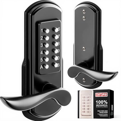 Elemake Mechanical Door Lock with Handle, Left Handed Keyless Entry Door Lock with Keypad, Combination Door Lever Lock - Not Deadbolt - Image 1