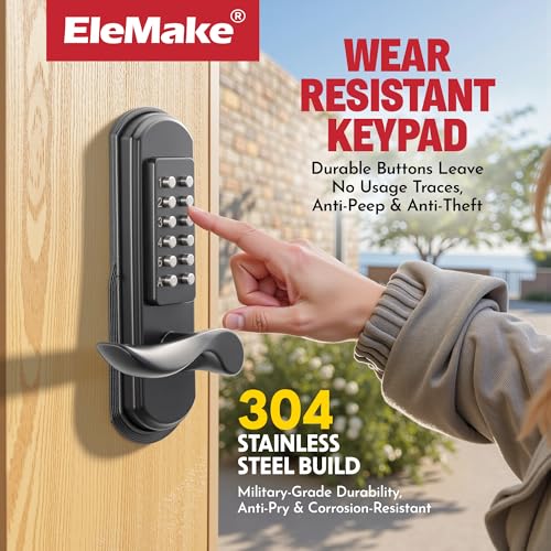 Elemake Mechanical Door Lock with Handle, Left Handed Keyless Entry Door Lock with Keypad, Combination Door Lever Lock - Not Deadbolt - Image 4