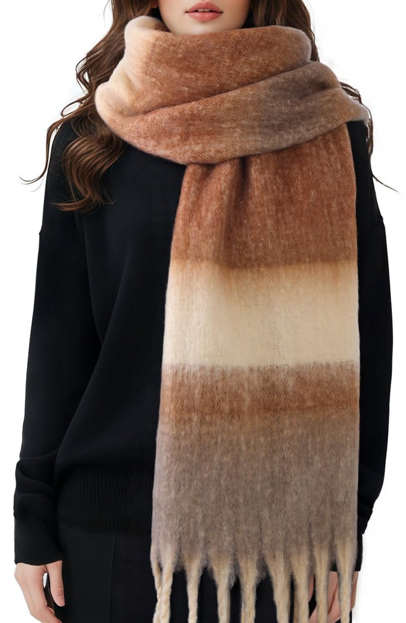 Pleneal Women's Winter Scarf, Large Chunky Scarf for Women and Men, Mohair Vintage Plaid scarf Cashmere Feel Blanket Wrap - Image 1