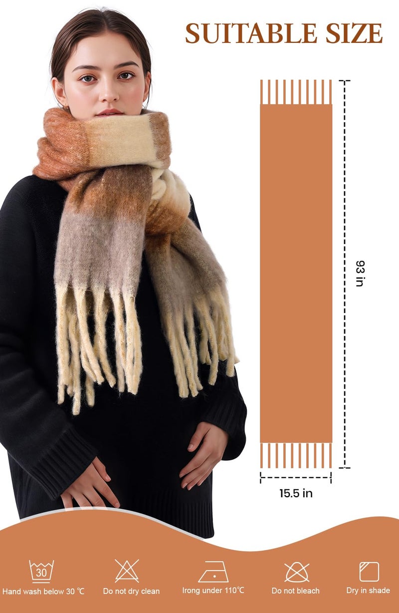 Pleneal Women's Winter Scarf, Large Chunky Scarf for Women and Men, Mohair Vintage Plaid scarf Cashmere Feel Blanket Wrap - Image 3