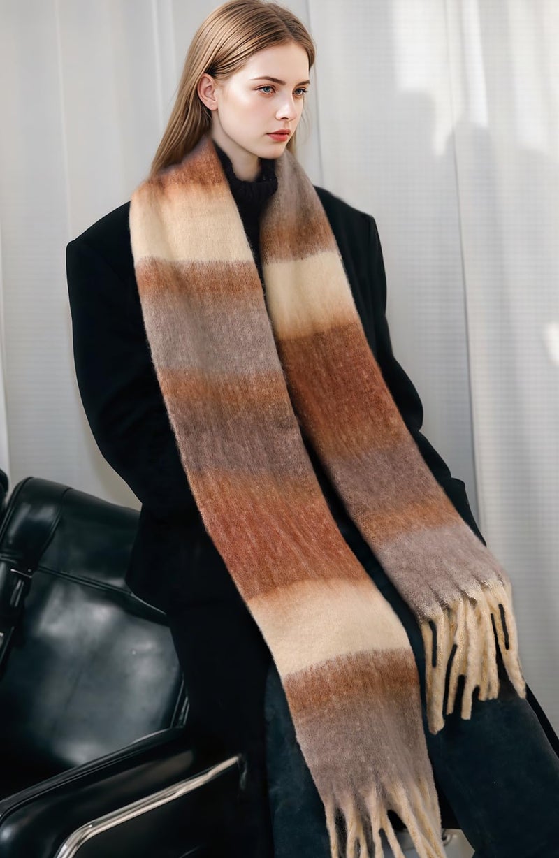 Pleneal Women's Winter Scarf, Large Chunky Scarf for Women and Men, Mohair Vintage Plaid scarf Cashmere Feel Blanket Wrap - Image 5