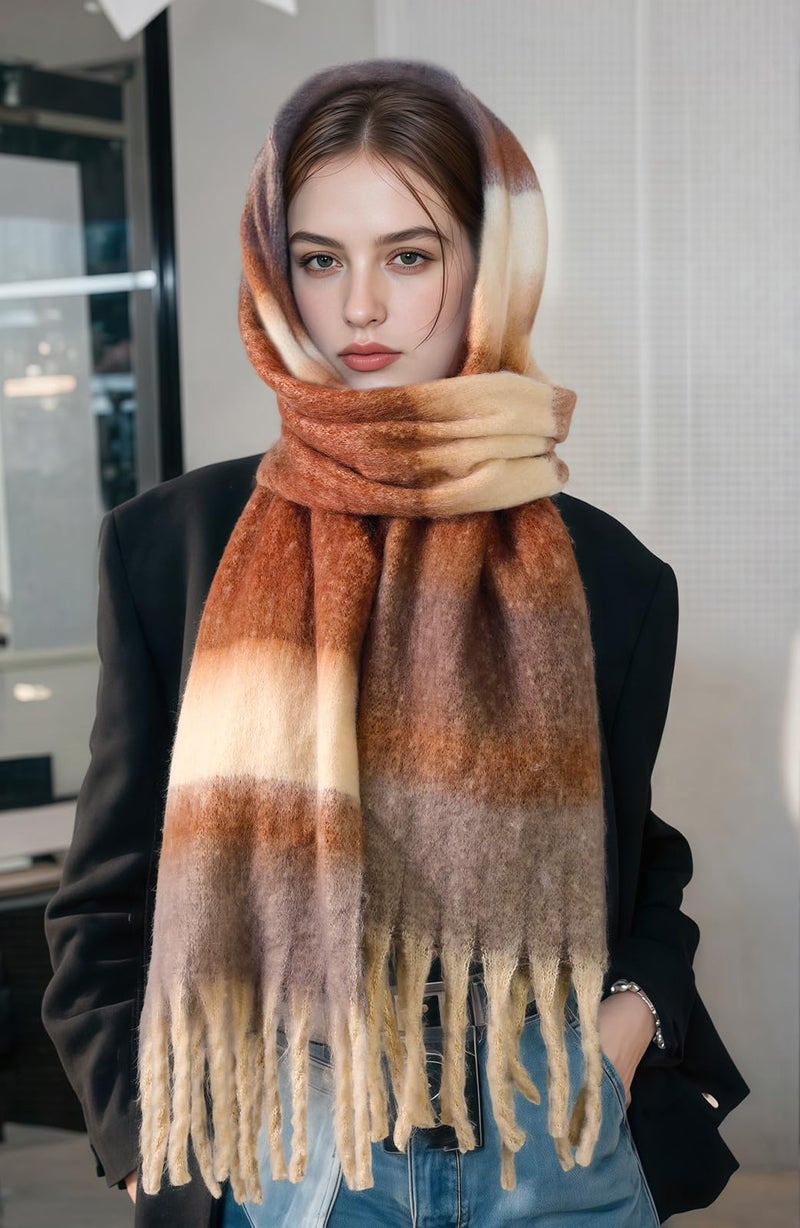 Pleneal Women's Winter Scarf, Large Chunky Scarf for Women and Men, Mohair Vintage Plaid scarf Cashmere Feel Blanket Wrap - Image 2