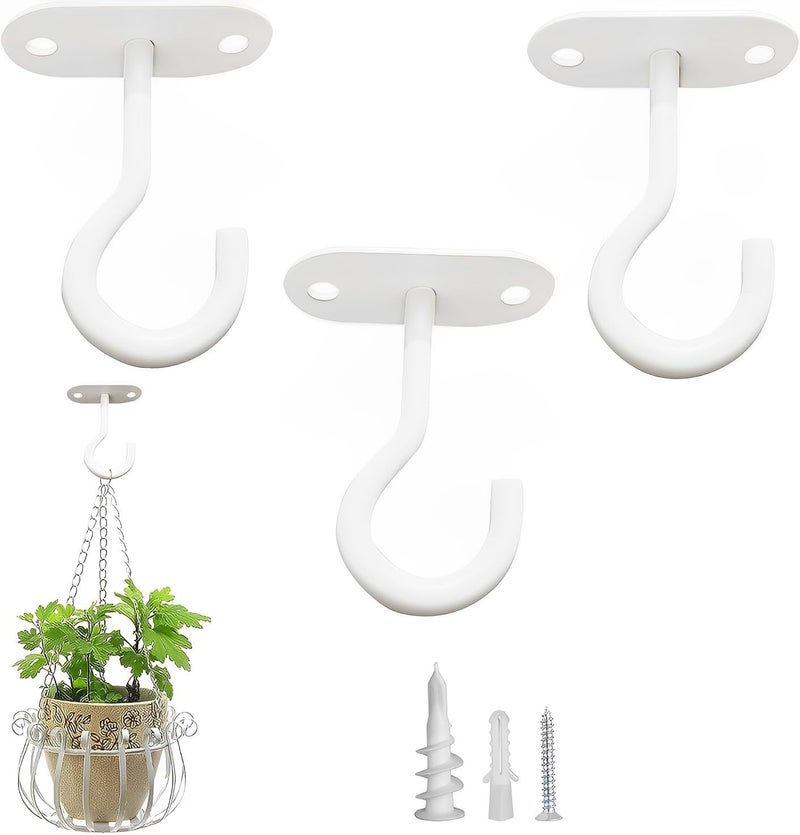 LangPu Ceiling Hooks for Hanging Plants-Metal Heavy Duty Wall Mounted Hangers for Hanging Bird Feeders, Planters, Wind Chimes, Include Professional Drywall Anchors (Pure White) 3 Pack - Image 1
