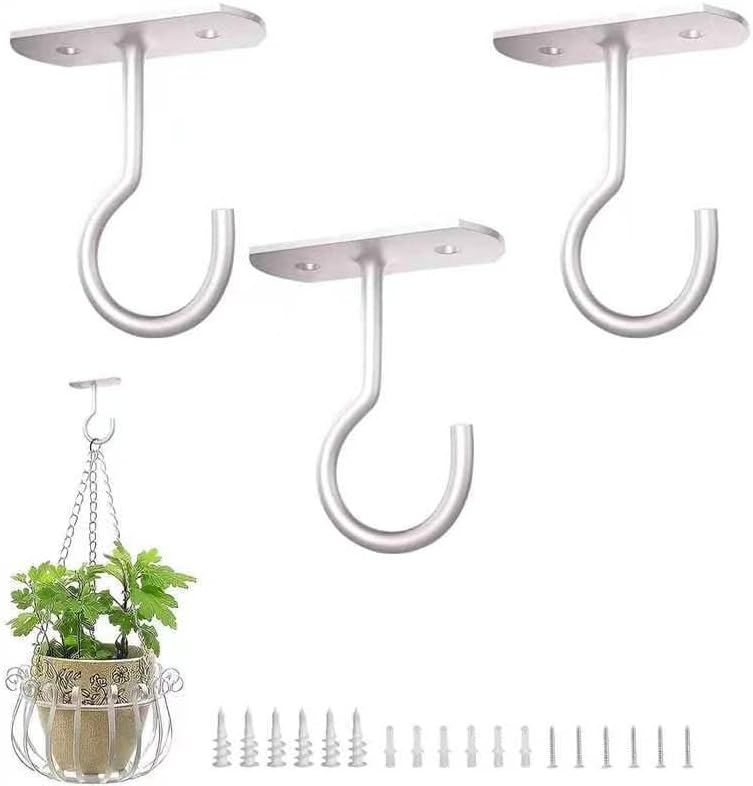 LangPu Ceiling Hooks for Hanging Plants-Metal Heavy Duty Wall Mounted Hangers for Hanging Bird Feeders, Planters, Wind Chimes, Include Professional Drywall Anchors (Pure White) 3 Pack - Image 3