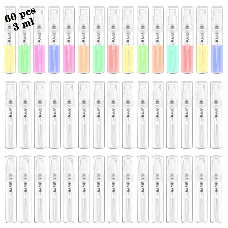 Csdtylh Mini Spray Bottle Clear Plastic Empty Sample Containers Fine Mist Perfume Travel Refillable Spray Bottle Perfume Atomizer Small Portable Bottle for Cleaning Travel Essential Oils60 3ml