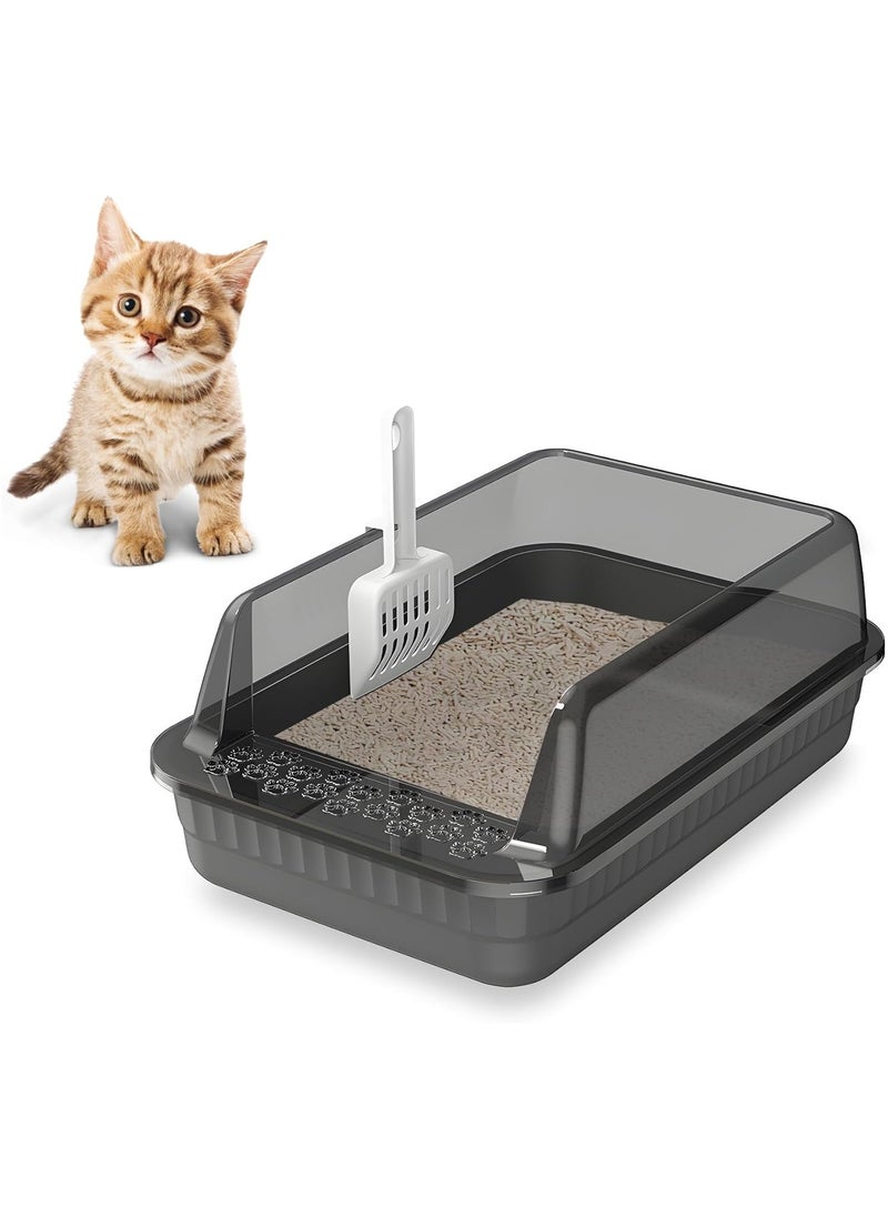 XVersion Cat Litter Tray, 18L Open Top Litter Box with High Sides, Anti-Splash Design, Easy Cleaning Cat Sandbox with Scoop, Semi-Enclosed Cat Toilet for Kittens, 51x35x19 cm (Semi-Enclosed Grey)  - Image 1
