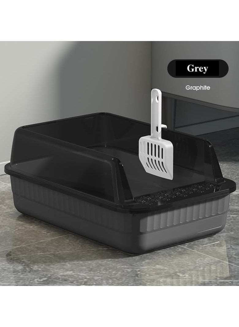 XVersion Cat Litter Tray, 18L Open Top Litter Box with High Sides, Anti-Splash Design, Easy Cleaning Cat Sandbox with Scoop, Semi-Enclosed Cat Toilet for Kittens, 51x35x19 cm (Semi-Enclosed Grey)  - Image 2