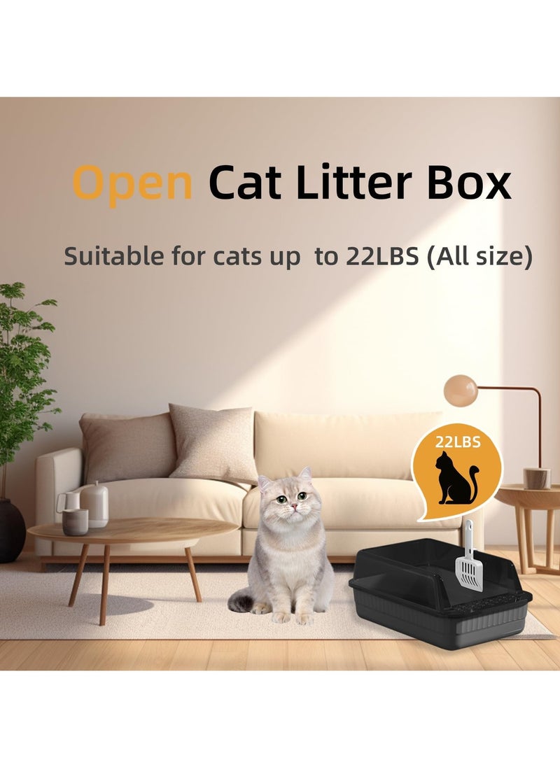 XVersion Cat Litter Tray, 18L Open Top Litter Box with High Sides, Anti-Splash Design, Easy Cleaning Cat Sandbox with Scoop, Semi-Enclosed Cat Toilet for Kittens, 51x35x19 cm (Semi-Enclosed Grey)  - Image 3