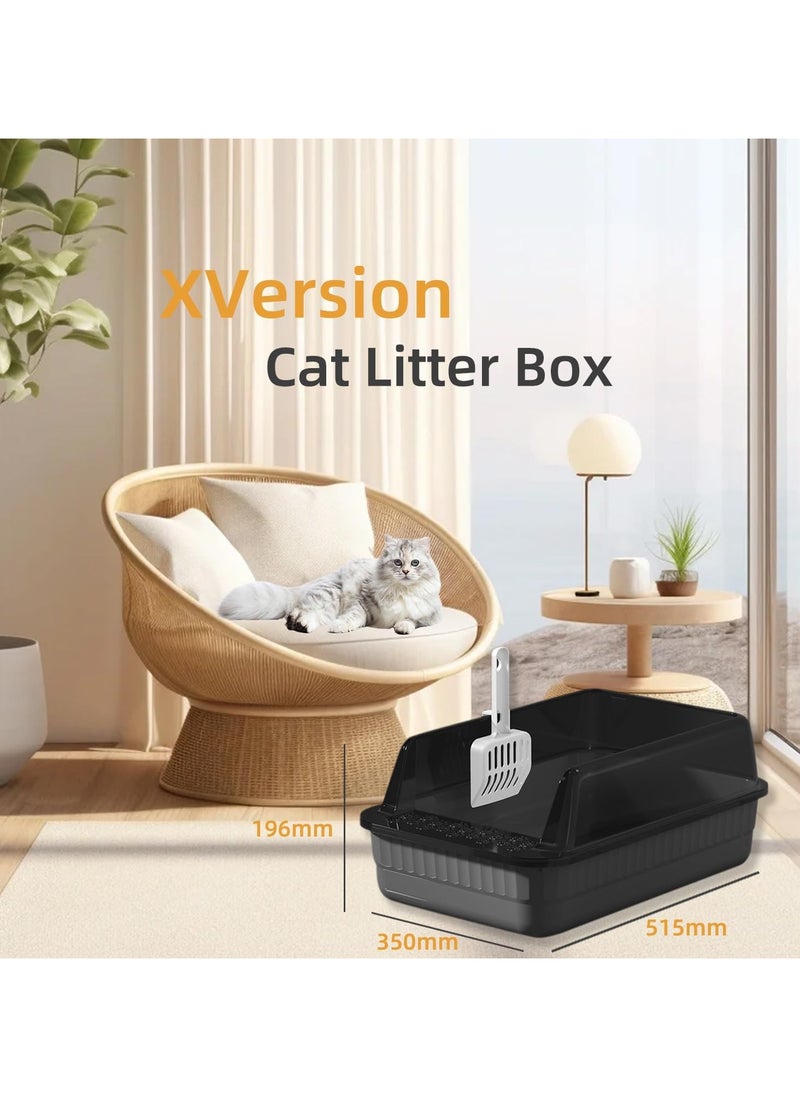 XVersion Cat Litter Tray, 18L Open Top Litter Box with High Sides, Anti-Splash Design, Easy Cleaning Cat Sandbox with Scoop, Semi-Enclosed Cat Toilet for Kittens, 51x35x19 cm (Semi-Enclosed Grey)  - Image 4