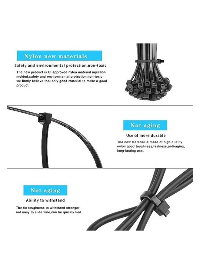 واي جيه روابط الكابلات 300 مم ، 100 قطعة حزمة ذاتية القفل من النايلون البلاستيك البريدي للخدمة الشاقة للمنزل والمكتب والهواء الطلق - Image 3