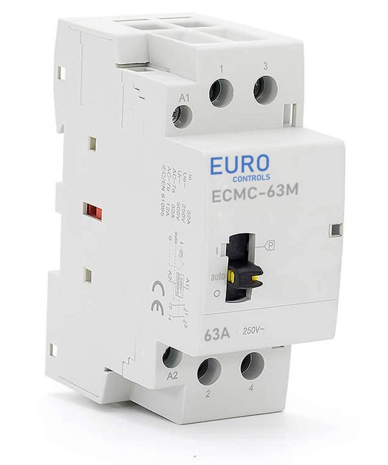EuroControls Din Type 63 Amps 2 Pole Modular Power Contactor 220 Volt AC with Manual Override - Low Switching Noise - 2 Pole Mcb size - Image 1