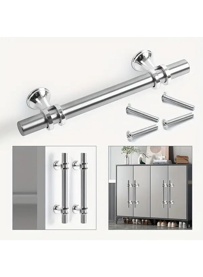 10 Pcs Modern Minimalist Stainless Steel Cabinet Door Handles Brushed Silver Finish Metal Pull Handles With 160 Screws 20 Holes For Cabinet Drawer Lobby Glass Door Hotel Bar KTV Home Decor - Image 1