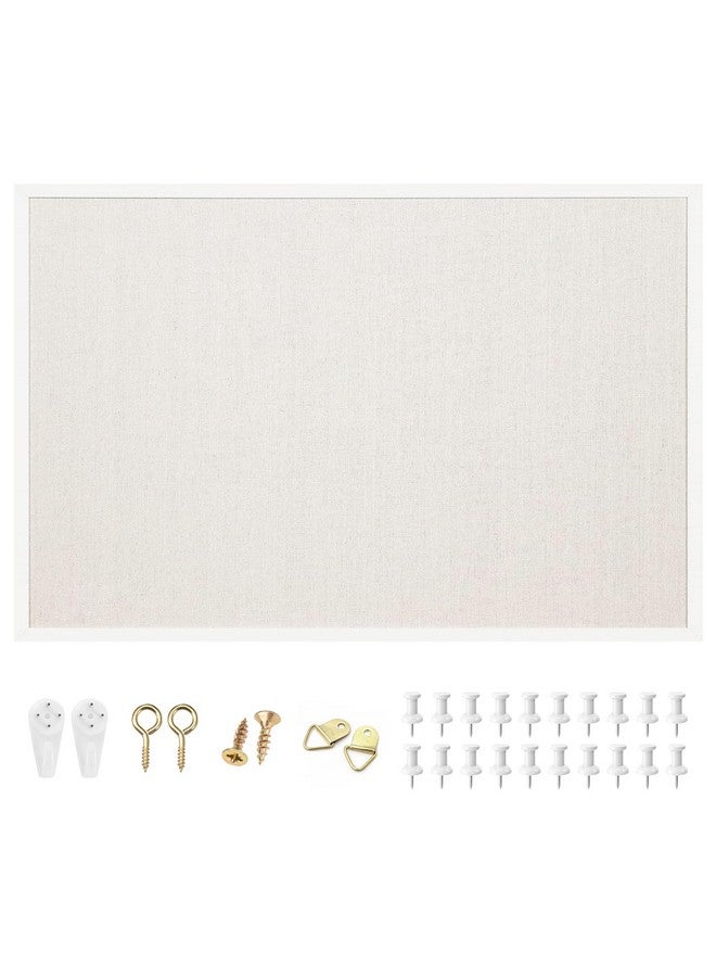 OWLKELA 24'' X 36'' Linen Bulletin Board, White Framed Corkboard, White Oak Frame Linen Cork Board, Vision Board And Decorative Hanging Pin Board - Image 1