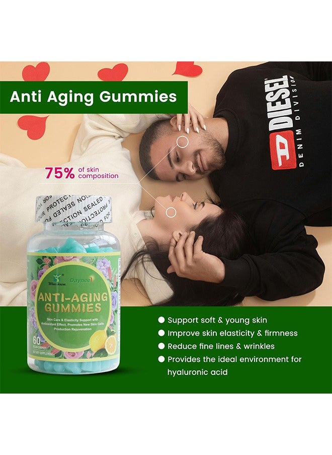 Anti-Aging Gummies, Wasabi and Grape Seed Extract Gummy Supplements, Anti-Wrinkle and Skin Firmness Support, Lemon Flavor, 60 Count