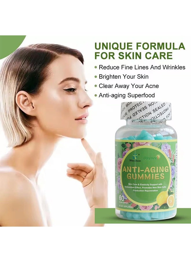 Anti-Aging Gummies, Wasabi and Grape Seed Extract Gummy Supplements, Anti-Wrinkle and Skin Firmness Support, Lemon Flavor, 60 Count