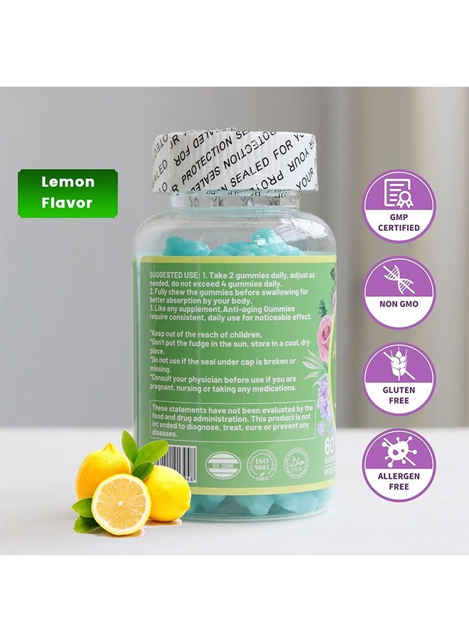Anti-Aging Gummies, Wasabi and Grape Seed Extract Gummy Supplements, Anti-Wrinkle and Skin Firmness Support, Lemon Flavor, 60 Count