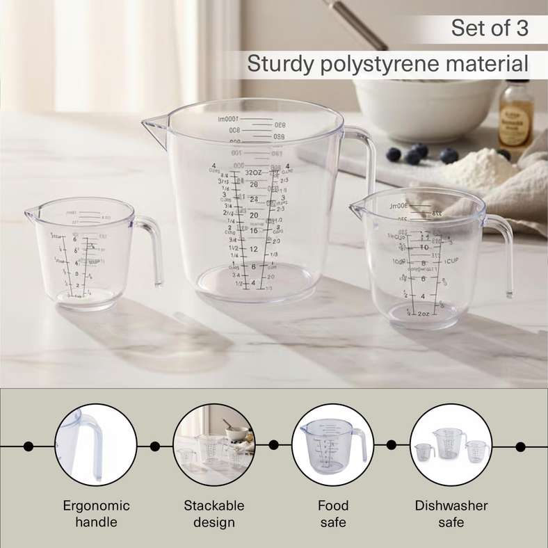 Pan Home Clear 3-Piece Measuring Cup Set - Image 4