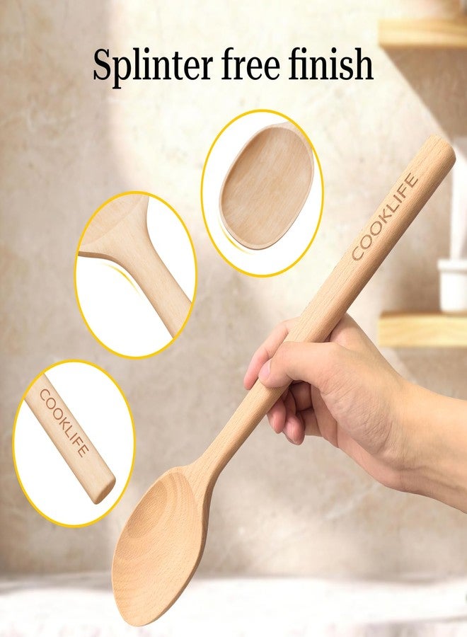 COOKLIFE Beech Wooden Spoons for Cooking - Large Smooth Finish Natural Beech Cooking Spoons - Durable Wooden Cooking Utensil - Image 4