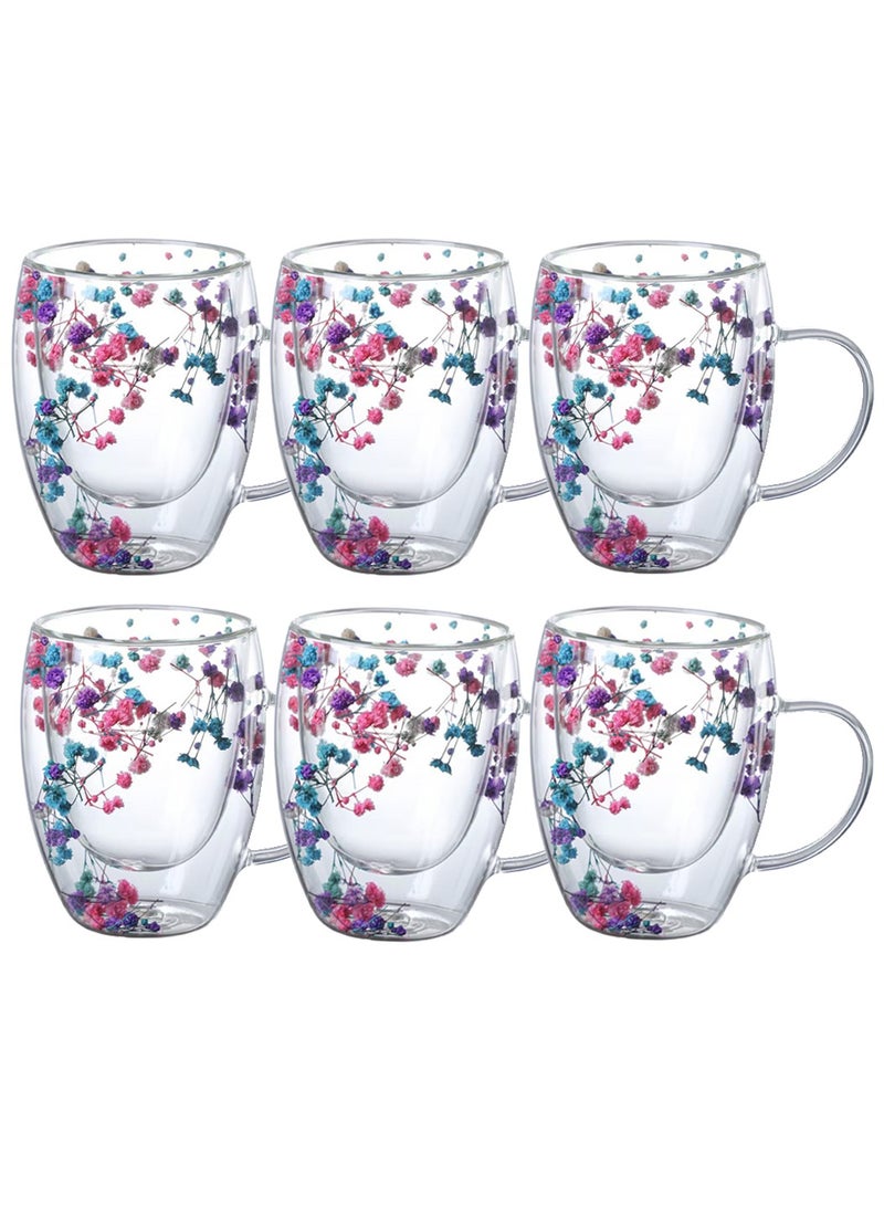 3Diamonds Double Wall Glass Coffee Mugs 350ml with Real Dry Flowers Set of 6, Insulated Flower Glass Mugs, Aesthetic Clear Cups, Unique Gift Box - Image 3