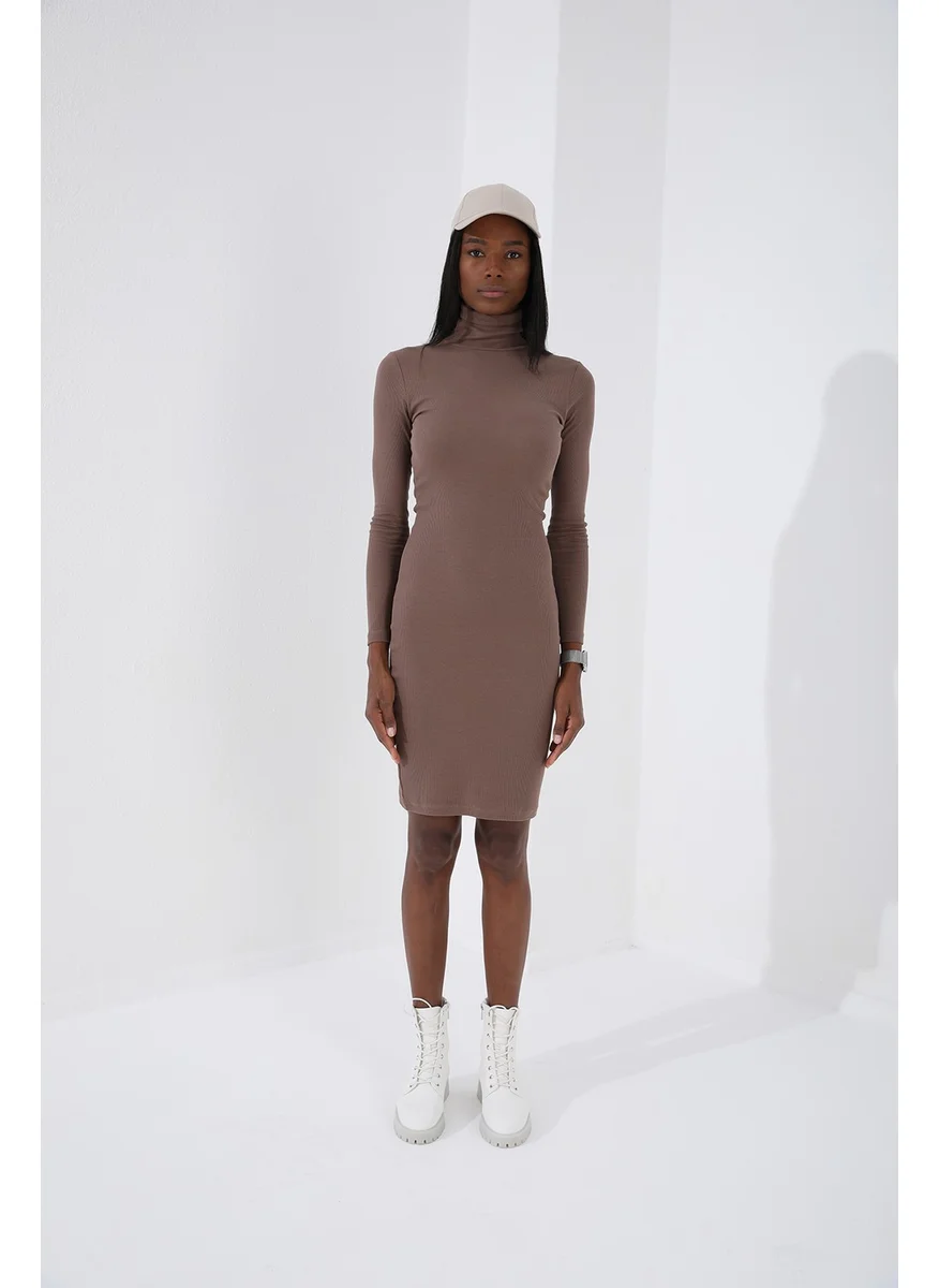Tommy Life Beige Camisole Knitwear Slim Fit Turtleneck Women's Dress - 97117