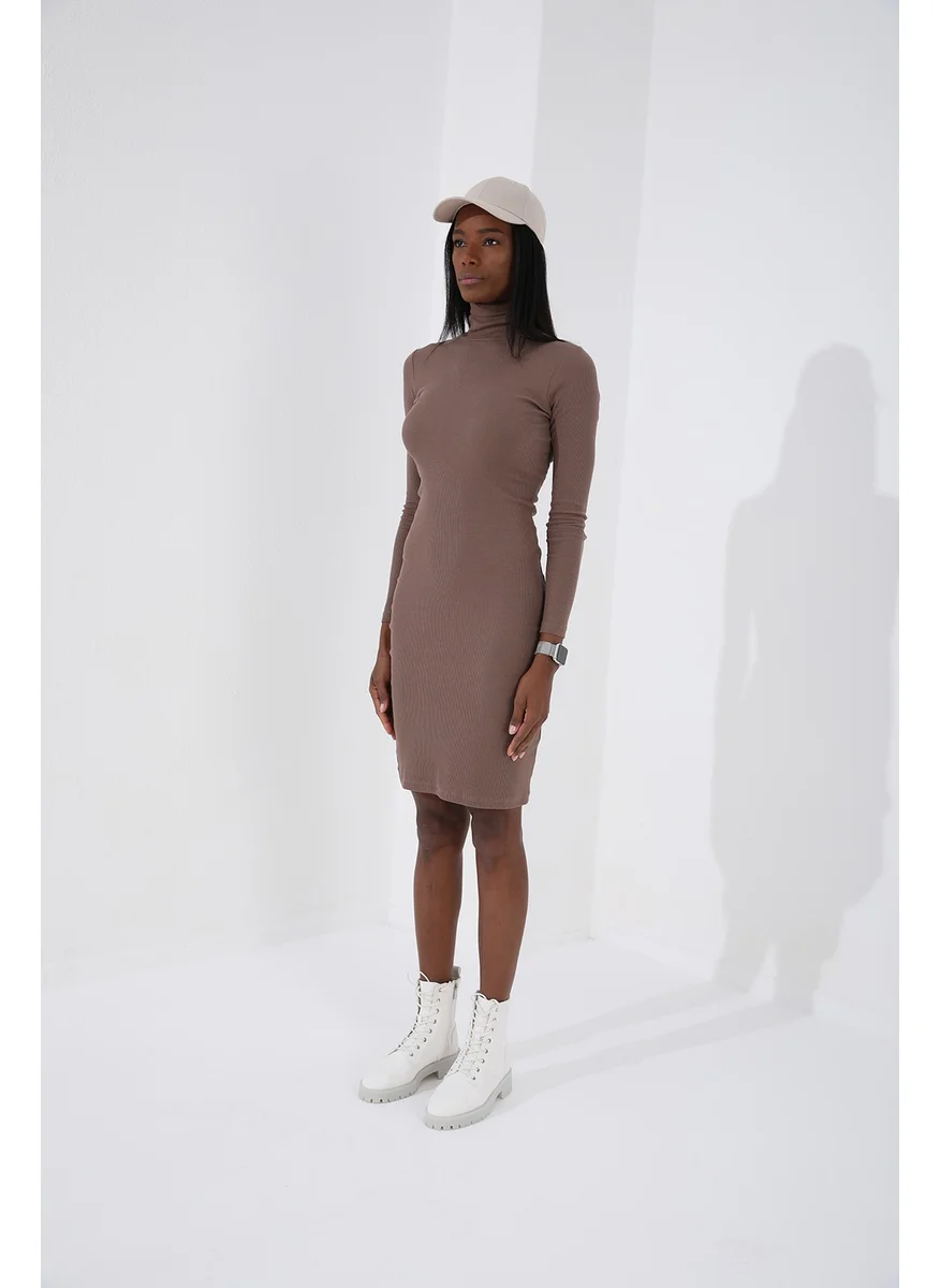Tommy Life Beige Camisole Knitwear Slim Fit Turtleneck Women's Dress - 97117