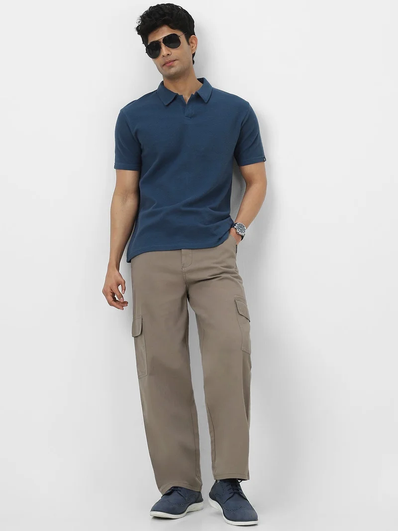 Urbano Fashion  Urbano Fashion Men's Deep Navy Textured Regular Fit Half Sleeve Cotton Polo T-Shirt  | Best Price UAE