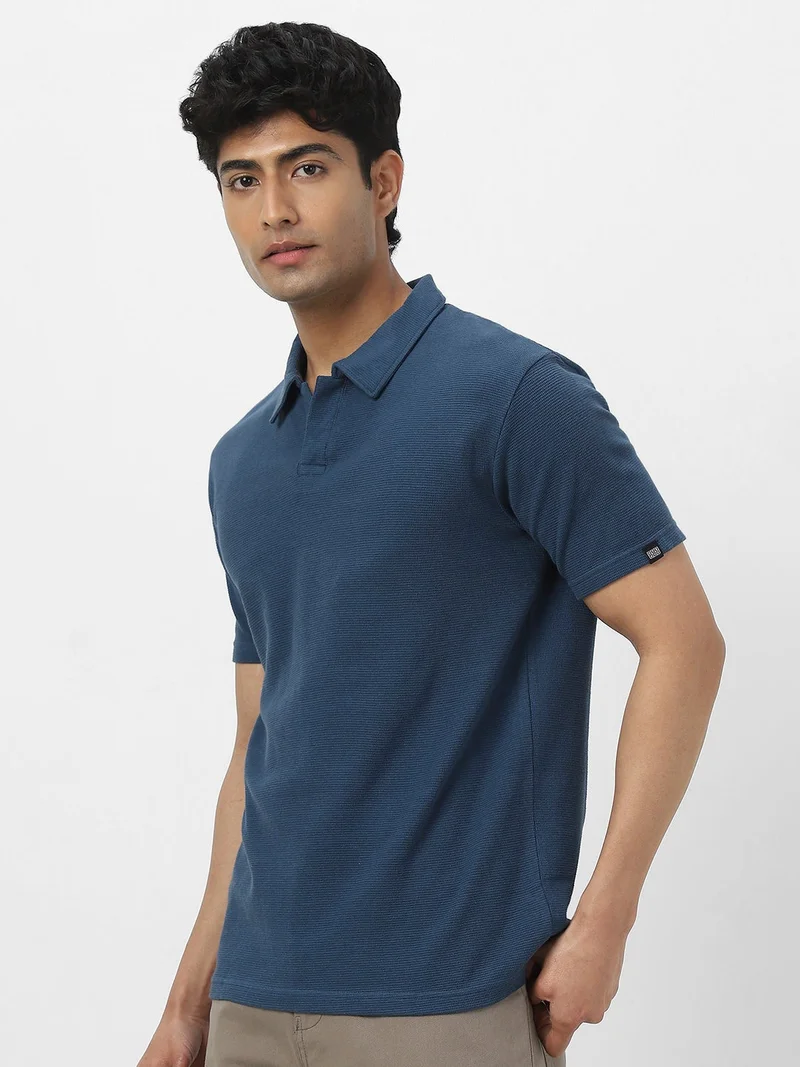 Urbano Fashion  Urbano Fashion Men's Deep Navy Textured Regular Fit Half Sleeve Cotton Polo T-Shirt  | Best Price UAE