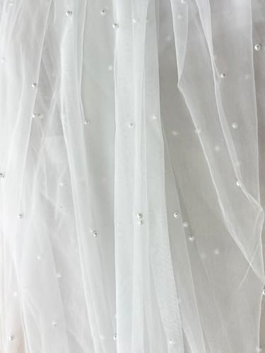 Elawbty 1 Tier Pearl Chapel Length Wedding Bridal Veil With Metal Comb Ivory F55 - Image 5