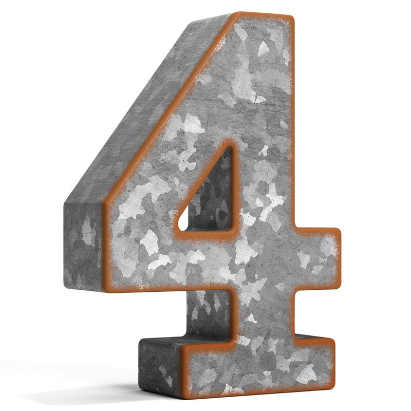 CraftyCrocodile 7"" Galvanized Metal Numbers for Wall Decor - 3D Number 4 for Hanging & Free Standing - Decorative Rustic Table Numbers for the Living Room  Bedroom  Kitchen - Image 1