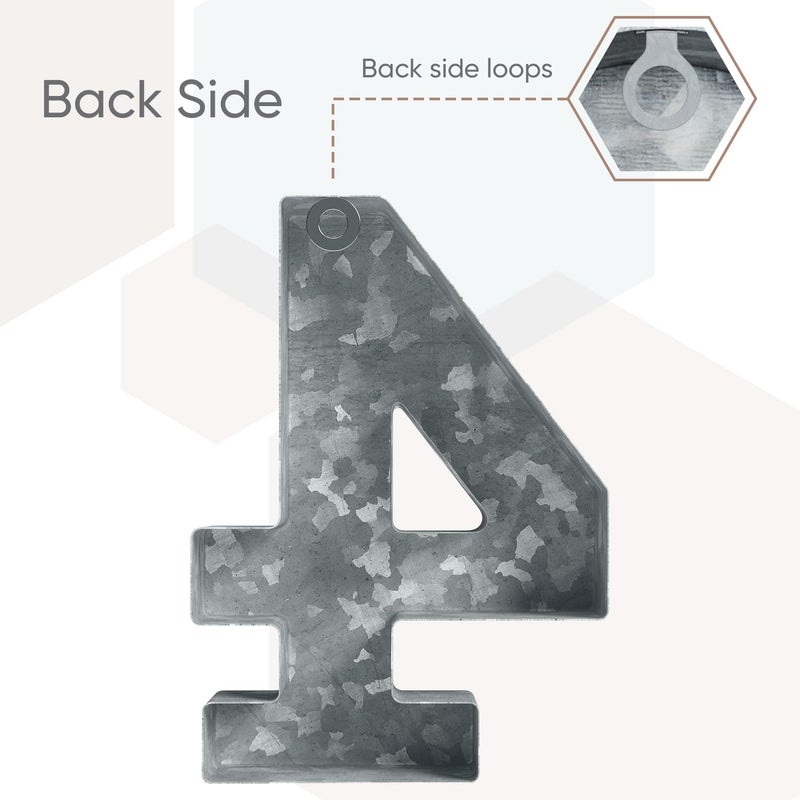 CraftyCrocodile 7"" Galvanized Metal Numbers for Wall Decor - 3D Number 4 for Hanging & Free Standing - Decorative Rustic Table Numbers for the Living Room  Bedroom  Kitchen - Image 3
