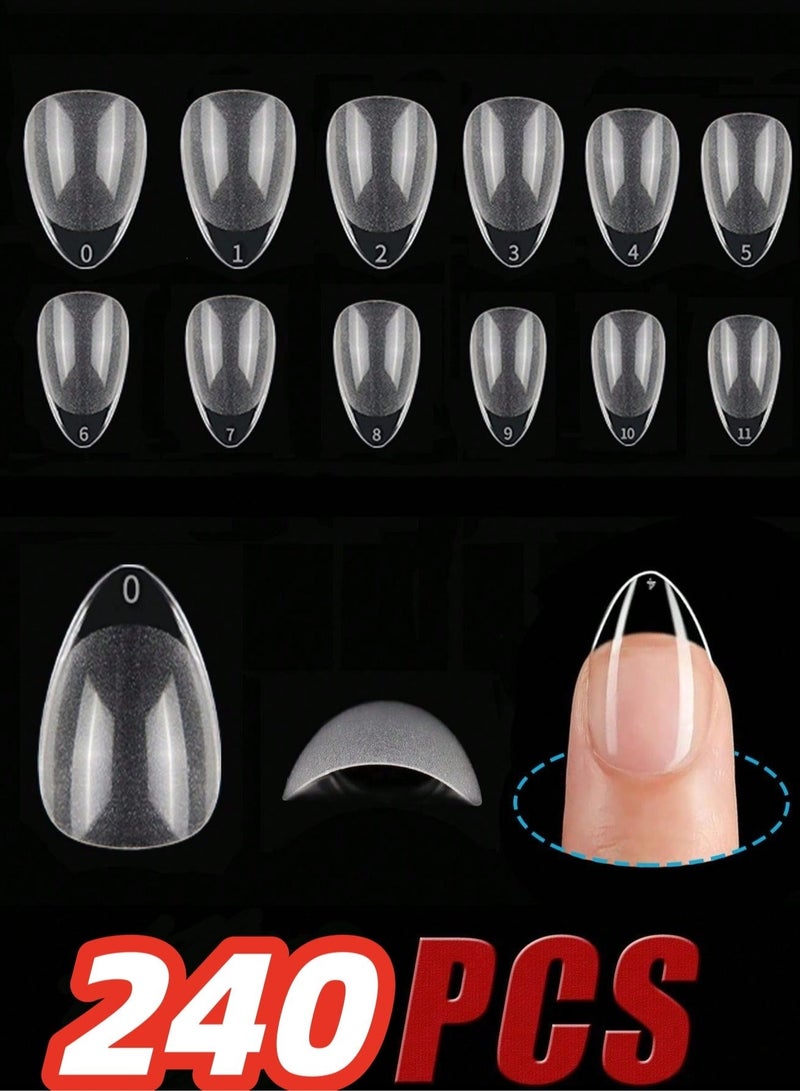 240 pcs Short Almond Soft Gel Nail Tips - Semi-Matte Clear French Design Press-On Nails for DIY & Salon, 12 Sizes with Storage Box, Nail Extension, Short Almond - Image 1